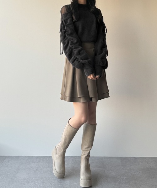 junoah（ジュノア）の「シアーショルダーリボンニット（ニット/セーター・レディース・チャコール/ピンクベージュ/アイボリー・LARGE/MEDIUM）」の17枚目の写真
