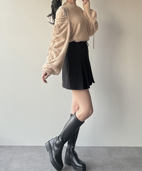 junoah（ジュノア）の「シアーショルダーリボンニット（ニット/セーター・レディース・チャコール/ピンクベージュ/アイボリー・LARGE/MEDIUM）」の22枚目の写真