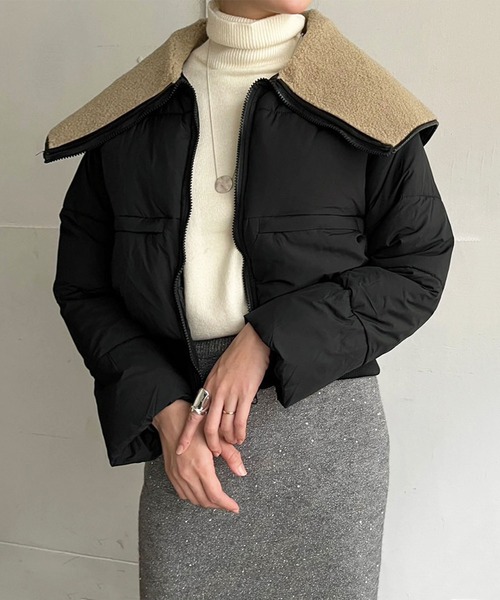 Jewelobe(ジュエローブ)の「ビッグボアカラーショートパテッドブルゾン(ダウンジャケット/コート・レディース・ブラック/ブラウン・FREE)」の7枚目の写真