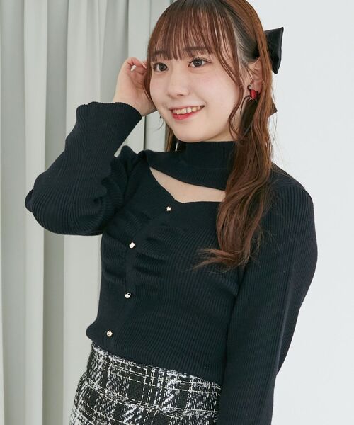 MAJESTIC LEGON(マジェスティックレゴン)の「リボンセットデコルテオープンニット(ニット/セーター・レディース・ブラック/アイボリー/ボルドー・MEDIUM)」の2枚目の写真