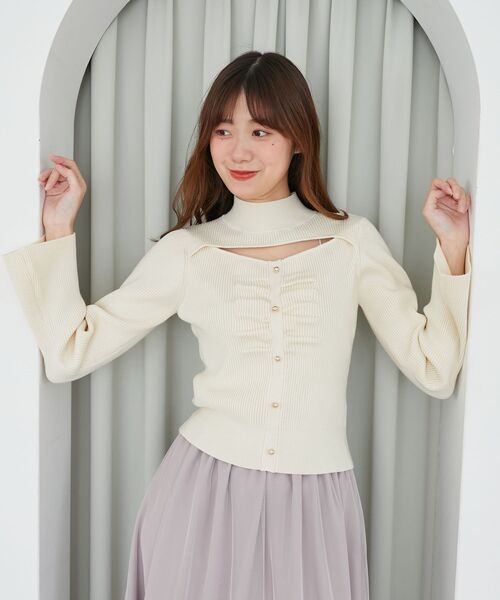 MAJESTIC LEGON(マジェスティックレゴン)の「リボンセットデコルテオープンニット(ニット/セーター・レディース・ブラック/アイボリー/ボルドー・MEDIUM)」の8枚目の写真