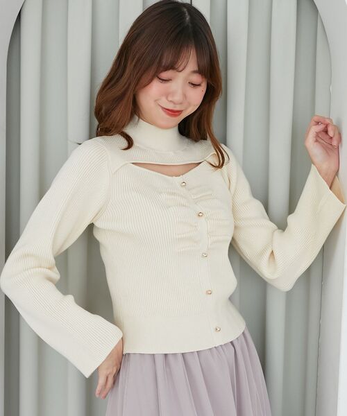MAJESTIC LEGON(マジェスティックレゴン)の「リボンセットデコルテオープンニット(ニット/セーター・レディース・ブラック/アイボリー/ボルドー・MEDIUM)」の9枚目の写真