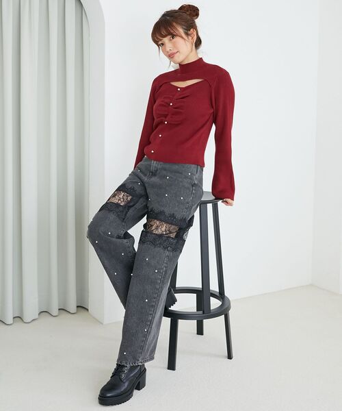 MAJESTIC LEGON(マジェスティックレゴン)の「リボンセットデコルテオープンニット(ニット/セーター・レディース・ブラック/アイボリー/ボルドー・MEDIUM)」の13枚目の写真