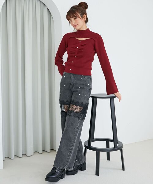MAJESTIC LEGON(マジェスティックレゴン)の「リボンセットデコルテオープンニット(ニット/セーター・レディース・ブラック/アイボリー/ボルドー・MEDIUM)」の15枚目の写真