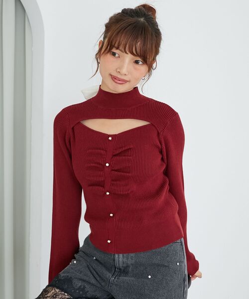 MAJESTIC LEGON(マジェスティックレゴン)の「リボンセットデコルテオープンニット(ニット/セーター・レディース・ブラック/アイボリー/ボルドー・MEDIUM)」の17枚目の写真