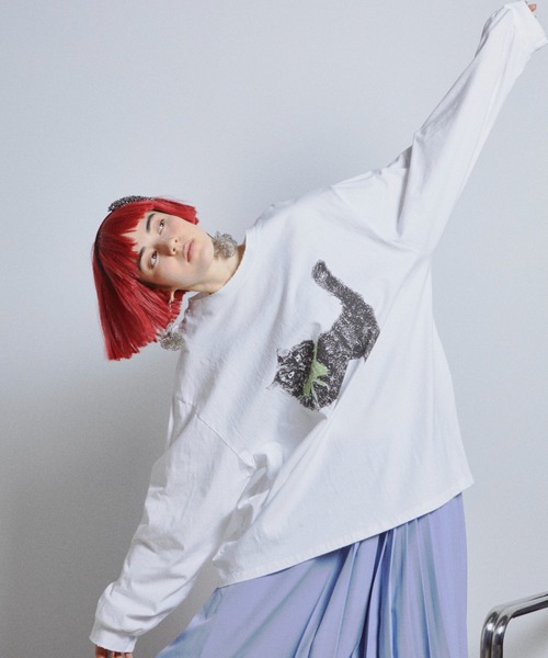 manana suerte(マニャーナスエルテ)の「CATプリントロングスリーブTシャツ(Tシャツ/カットソー・レディース・ホワイト・FREE)」の11枚目の写真