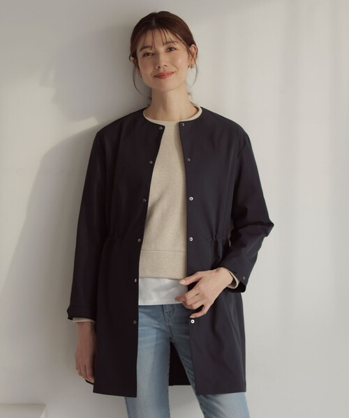 J.PRESS Ladies(J.プレス レディス)の「【洗える・撥水】ドライツイルストレッチ ノーカラー コート(ノーカラーコート・レディース・ベージュ系/ネイビー系/ブラウン系・XS/S)」の2枚目の写真