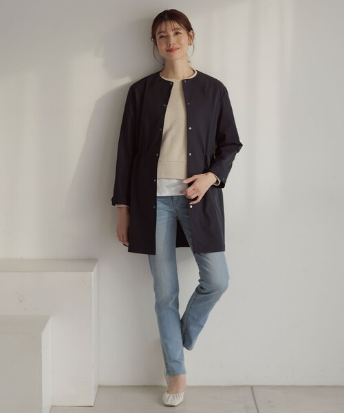 セール】【洗える・撥水】ドライツイルストレッチ ノーカラー コート