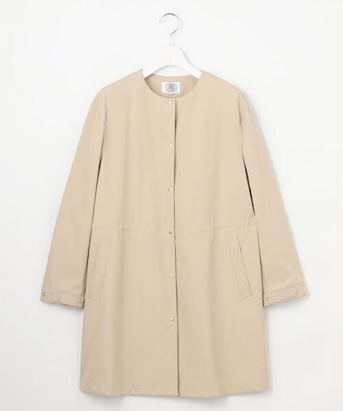 セール】【洗える・撥水】ドライツイルストレッチ ノーカラー コート
