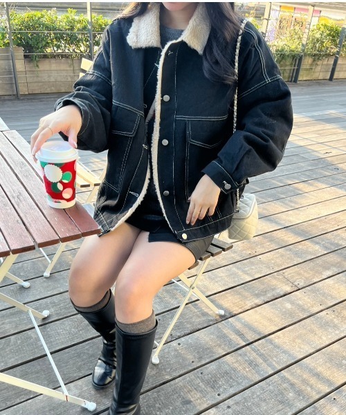 paravion（パラビオン）の「ボア付きオーバージャケット（デニムジャケット・レディース・ブルー・FREE）」の6枚目の写真