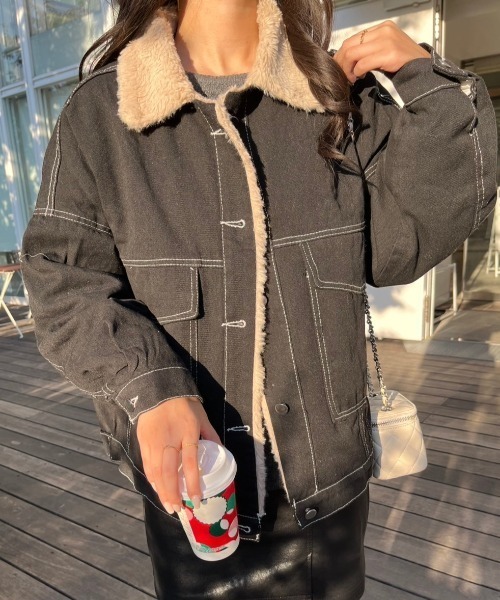 paravion（パラビオン）の「ボア付きオーバージャケット（デニムジャケット・レディース・ブルー・FREE）」の7枚目の写真