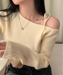 WEGO/リボンオフショルタイトニット