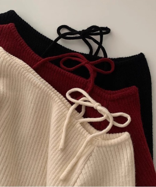 WEGO（ウィゴー）の「WEGO/リボンオフショルタイトニット（ニット/セーター・レディース・レッド/ブラック/アイボリー・FREE）」の4枚目の写真