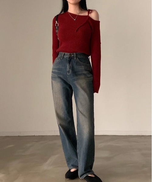 WEGO（ウィゴー）の「WEGO/リボンオフショルタイトニット（ニット/セーター・レディース・レッド/ブラック/アイボリー・FREE）」の17枚目の写真