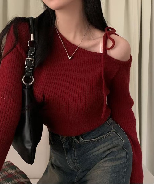 WEGO（ウィゴー）の「WEGO/リボンオフショルタイトニット（ニット/セーター・レディース・レッド/ブラック/アイボリー・FREE）」の19枚目の写真