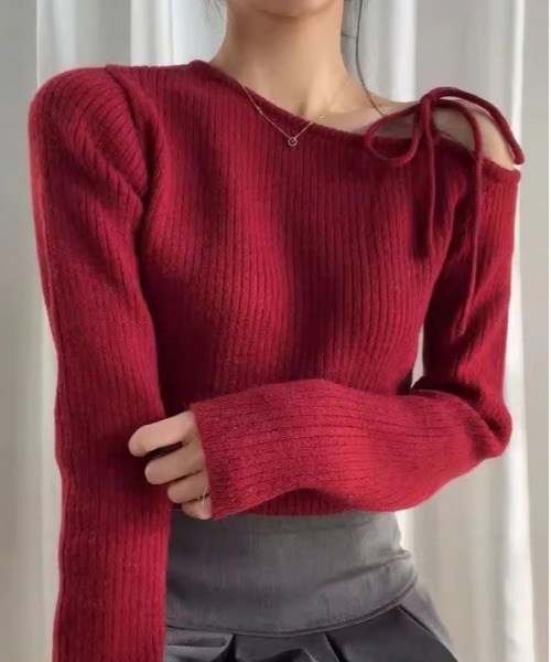 WEGO（ウィゴー）の「WEGO/リボンオフショルタイトニット（ニット/セーター・レディース・レッド/ブラック/アイボリー・FREE）」の20枚目の写真