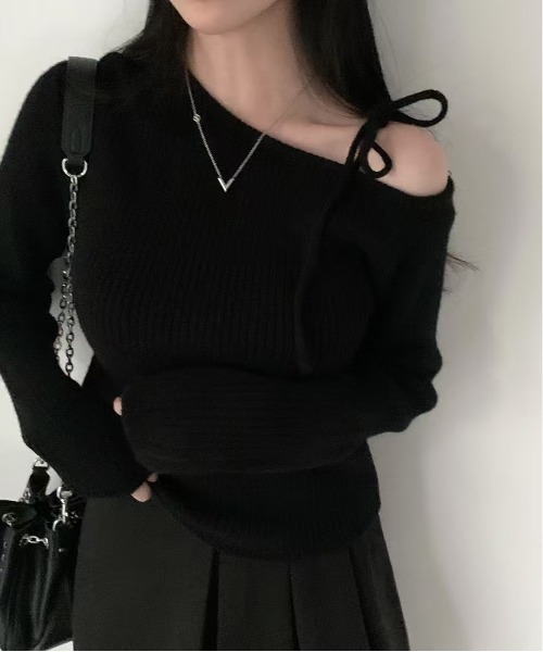 WEGO（ウィゴー）の「WEGO/リボンオフショルタイトニット（ニット/セーター・レディース・レッド/ブラック/アイボリー・FREE）」の12枚目の写真