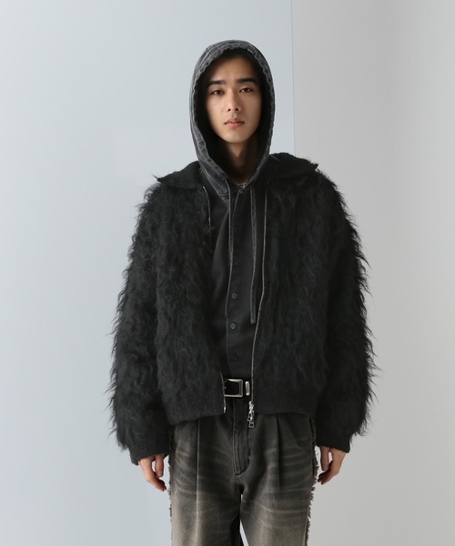 HARE（ハレ）の「パーマシャギーニットブルゾン(HARE)（カーディガン/ボレロ・メンズ・ブラック/レッド・FREE）」の9枚目の写真