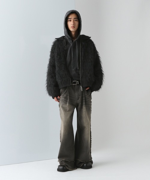 HARE（ハレ）の「パーマシャギーニットブルゾン(HARE)（カーディガン/ボレロ・メンズ・ブラック/レッド・FREE）」の5枚目の写真