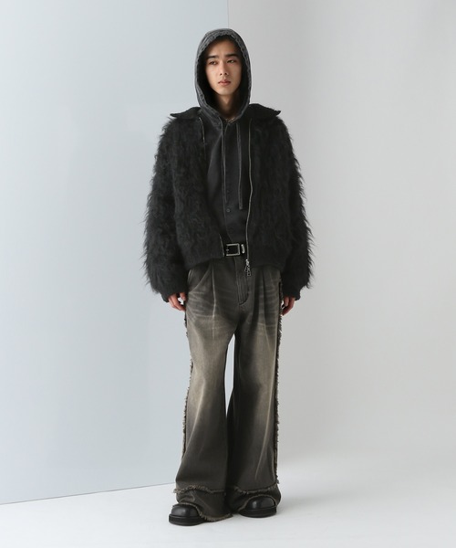 HARE（ハレ）の「パーマシャギーニットブルゾン(HARE)（カーディガン/ボレロ・メンズ・ブラック/レッド・FREE）」の3枚目の写真