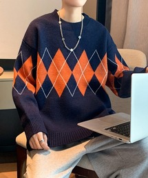 【NOWLE】アーガイル柄 プルオーバー ニット