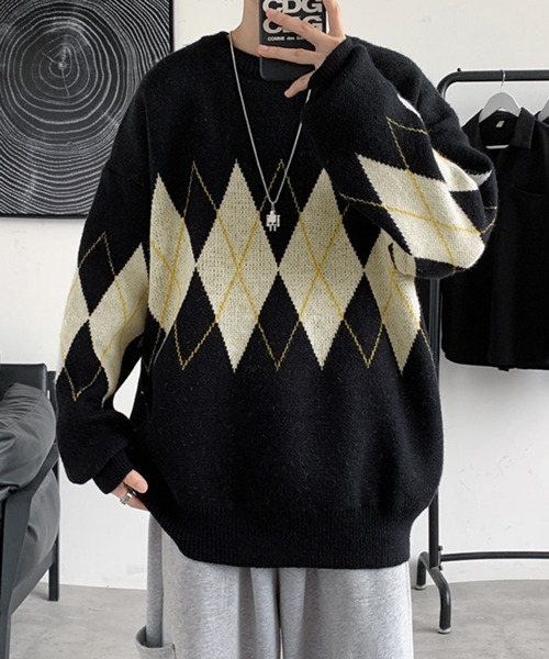 NOWLE（ノウル）の「【NOWLE】アーガイル柄 プルオーバー ニット（ニット/セーター・メンズ・ネイビー/ブラック・MEDIUM/LARGE/X-LARGE）」の7枚目の写真