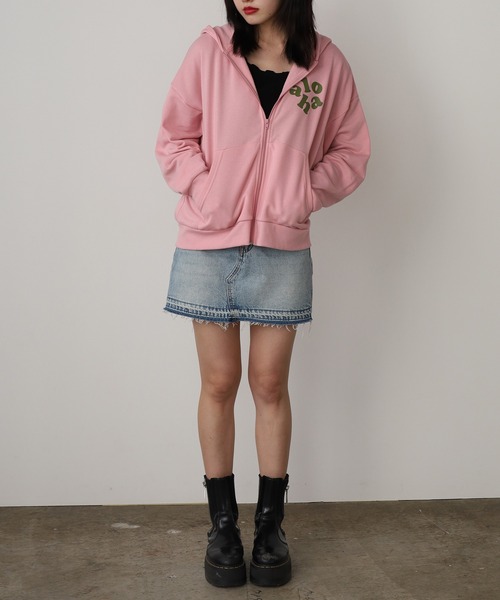 ROOPTOKYO(ループトウキョウ)の「ALOHA PEOPLE/アロハピープル ZIP HOODIE ジップパーカー スウェット トレーナー(パーカー・レディース・ピンク/スミクロ・L/M)」の14枚目の写真