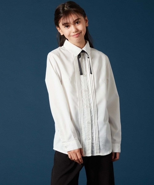 a.v.v（アーヴェヴェ）の「[140-160]【卒服】リボンタイ付きピンタックブラウス（シャツ/ブラウス・キッズ・ホワイト・140/150/160）」の2枚目の写真