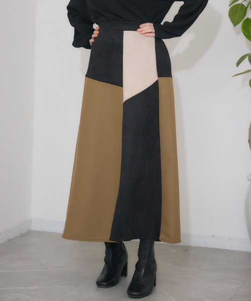 【セール】スウェード×千鳥ジャガード切替スカート（スカート）｜Paradise Picnic（パラダイスピクニック）