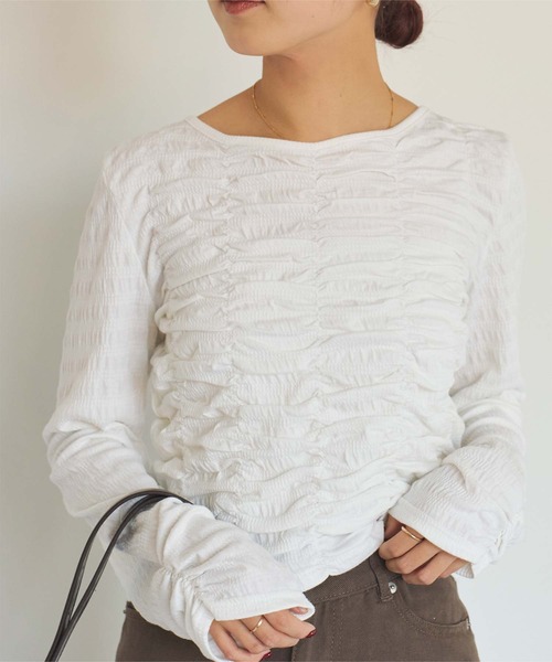 titivate（ティティベイト）の「ロングスリーブシャーリングトップス（Tシャツ/カットソー・レディース・アイボリー/ブラック/グレー/ホワイト/ホワイト系その他・FREE）」の8枚目の写真