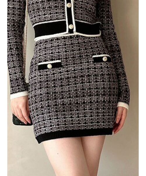 RESEXXY（リゼクシー）の「ツイードニットバイカラースカート【セットアップ着用可能】（スカート・レディース・ブラック/ブルー/ホワイト・FREE）」の2枚目の写真