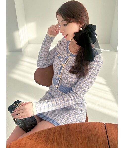 RESEXXY（リゼクシー）の「ツイードニットバイカラースカート【セットアップ着用可能】（スカート・レディース・ブラック/ブルー/ホワイト・FREE）」の9枚目の写真