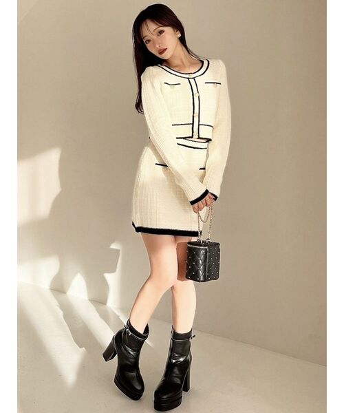 RESEXXY（リゼクシー）の「ツイードニットバイカラースカート【セットアップ着用可能】（スカート・レディース・ブラック/ブルー/ホワイト・FREE）」の15枚目の写真