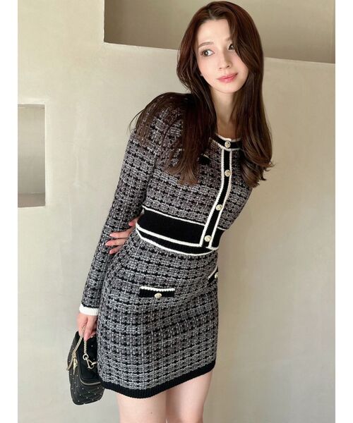 RESEXXY（リゼクシー）の「ツイードニットバイカラースカート【セットアップ着用可能】（スカート・レディース・ブラック/ブルー/ホワイト・FREE）」の4枚目の写真