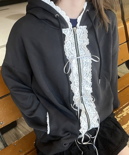 セール】レース付きガーリージップアップパーカー（その他アウター