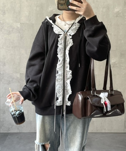 セール】レース付きガーリージップアップパーカー（その他アウター