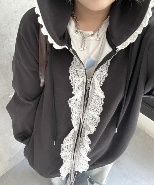 セール】レース付きガーリージップアップパーカー（その他アウター
