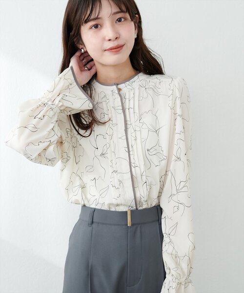natural couture（ナチュラルクチュール）の「【WEB限定】配色パイピングタックブラウス（シャツ/ブラウス・レディース・ベージュ/ミント/その他1/ドット/オフホワイト/チャコールグレー・FREE）」の9枚目の写真