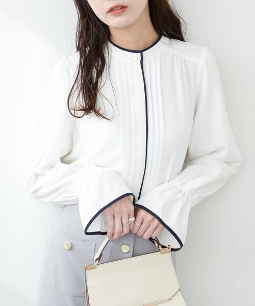 natural couture（ナチュラルクチュール）の「【WEB限定】配色パイピングタックブラウス（シャツ/ブラウス・レディース・ベージュ/ミント/その他1/ドット/オフホワイト/チャコールグレー・FREE）」の12枚目の写真