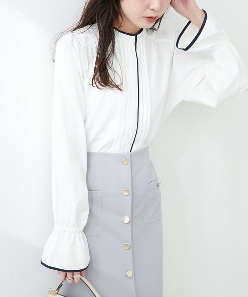 natural couture（ナチュラルクチュール）の「【WEB限定】配色パイピングタックブラウス（シャツ/ブラウス・レディース・ベージュ/ミント/その他1/ドット/オフホワイト/チャコールグレー・FREE）」の13枚目の写真