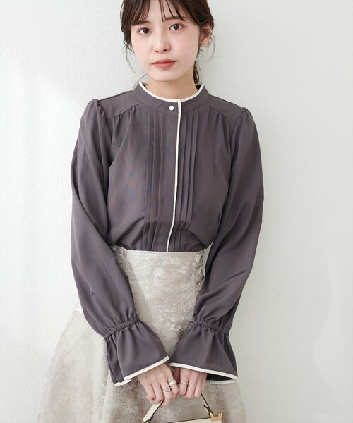 natural couture（ナチュラルクチュール）の「【WEB限定】配色パイピングタックブラウス（シャツ/ブラウス・レディース・ベージュ/ミント/その他1/ドット/オフホワイト/チャコールグレー・FREE）」の18枚目の写真
