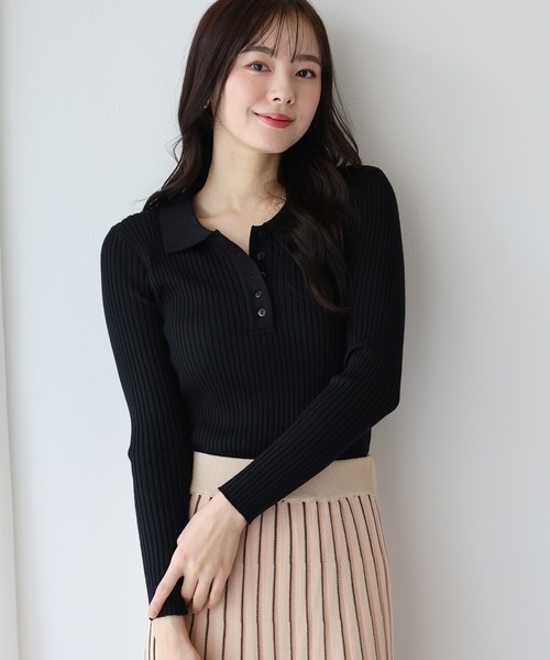 BLUEEAST（ブルーイースト）の「ポロ衿リブニット（ニット/セーター・レディース・レッド/グレー/ブラック/ベージュ・MEDIUM）」の2枚目の写真