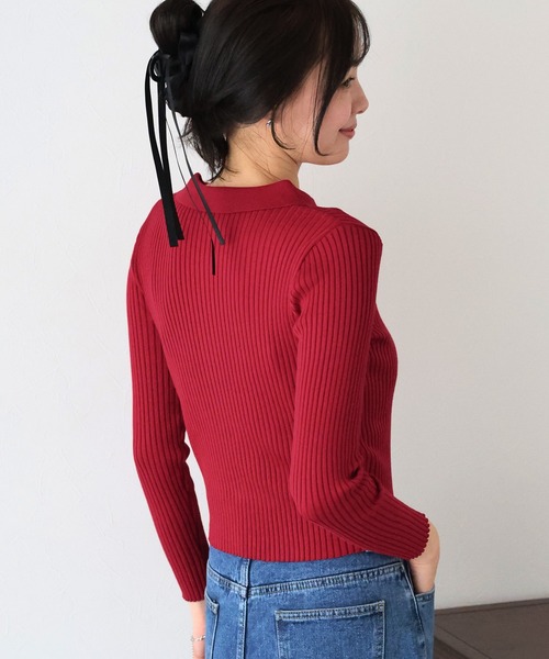BLUEEAST（ブルーイースト）の「ポロ衿リブニット（ニット/セーター・レディース・レッド/グレー/ブラック/ベージュ・MEDIUM）」の14枚目の写真