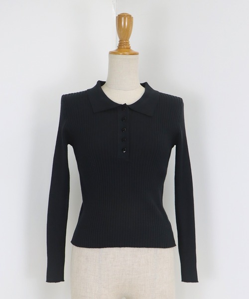 BLUEEAST（ブルーイースト）の「ポロ衿リブニット（ニット/セーター・レディース・レッド/グレー/ブラック/ベージュ・MEDIUM）」の22枚目の写真