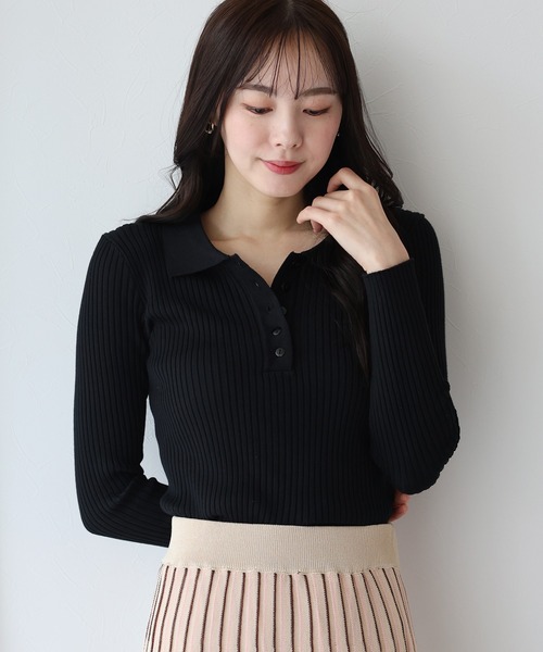 BLUEEAST（ブルーイースト）の「ポロ衿リブニット（ニット/セーター・レディース・レッド/グレー/ブラック/ベージュ・MEDIUM）」の5枚目の写真