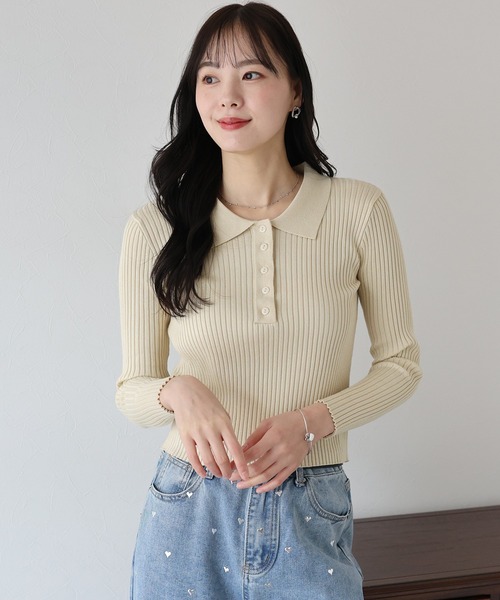 BLUEEAST（ブルーイースト）の「ポロ衿リブニット（ニット/セーター・レディース・レッド/グレー/ブラック/ベージュ・MEDIUM）」の16枚目の写真