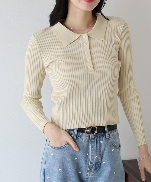 BLUEEAST（ブルーイースト）の「ポロ衿リブニット（ニット/セーター・レディース・レッド/グレー/ブラック/ベージュ・MEDIUM）」の19枚目の写真