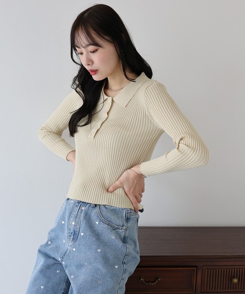 BLUEEAST（ブルーイースト）の「ポロ衿リブニット（ニット/セーター・レディース・レッド/グレー/ブラック/ベージュ・MEDIUM）」の20枚目の写真