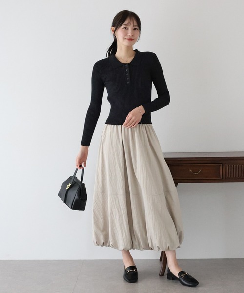 BLUEEAST（ブルーイースト）の「ポロ衿リブニット（ニット/セーター・レディース・レッド/グレー/ブラック/ベージュ・MEDIUM）」の11枚目の写真