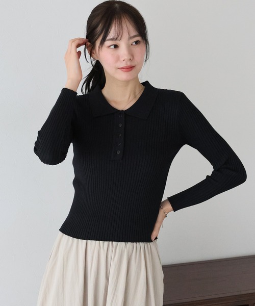 BLUEEAST（ブルーイースト）の「ポロ衿リブニット（ニット/セーター・レディース・レッド/グレー/ブラック/ベージュ・MEDIUM）」の9枚目の写真